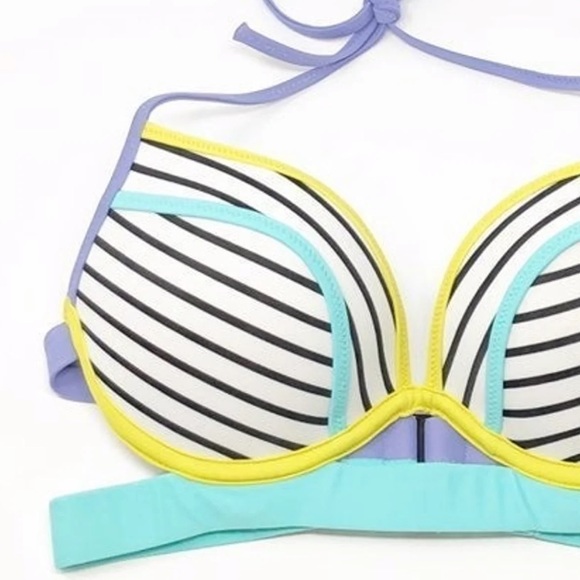 💝💥Victoria’s Secret Push Up Strappy Stripe Bikini Top 32C - Picture 3 of 10